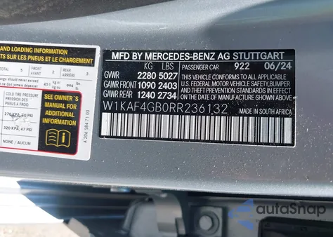 2024 Mercedes-Benz C 300 from USA, damaged, VIN W1KAF4GB0RR236132